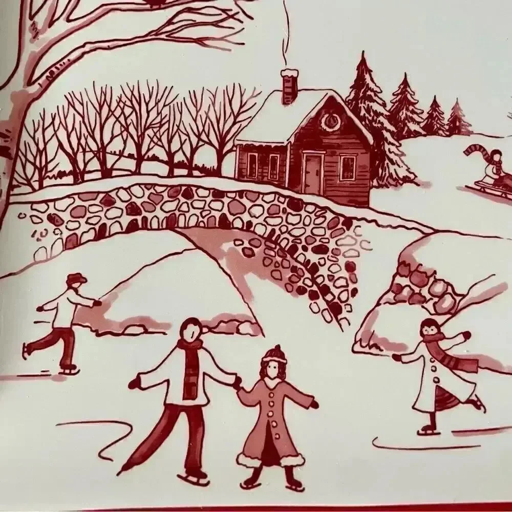 Toile De Jouy Winter Wonderland  Red Ceramic for Santa's Cookie Platter